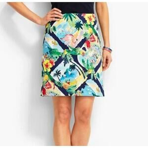 Talbots Caribbean Postcard Skirt Size 10 Flamingos Palm Trees Vacation Tropical